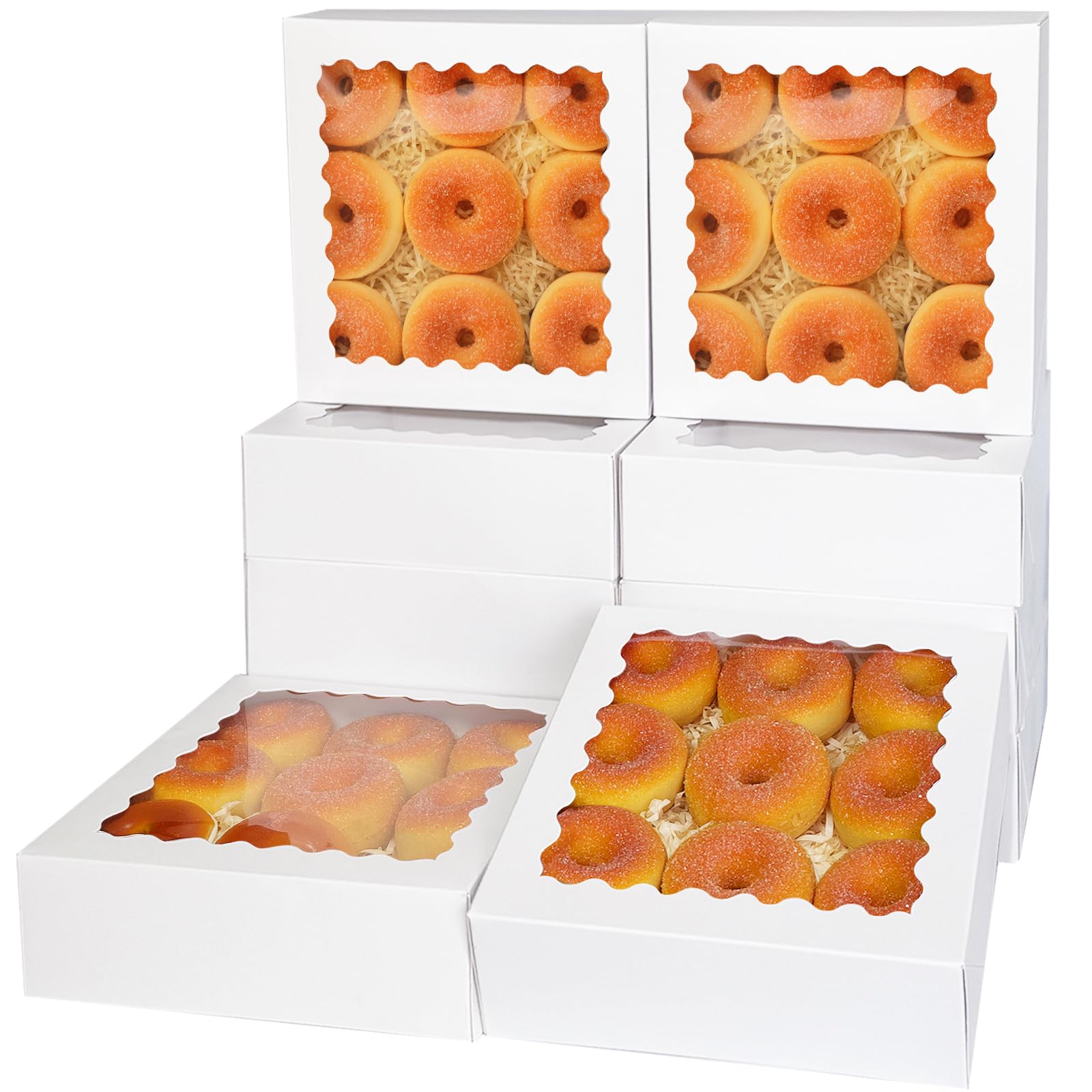 Gcardist Scatole per pasticceria auto-pop up, 50 pezzi, scatole bianche per ciambelle con finestra, 20,32 x 20,32 x 6,35 cm, scatole da forno (20,32 x 20,32 x 6,35 cm)