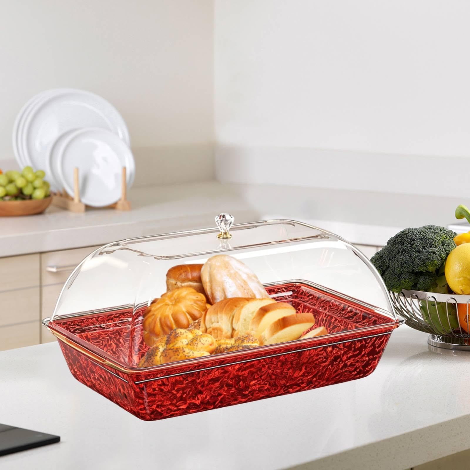 Vassoio per Servire Vassoio Portavivande con Coperchio Ermetico Portata Grande Rettangolare in PETG Design Pratico Adatto, Rosso