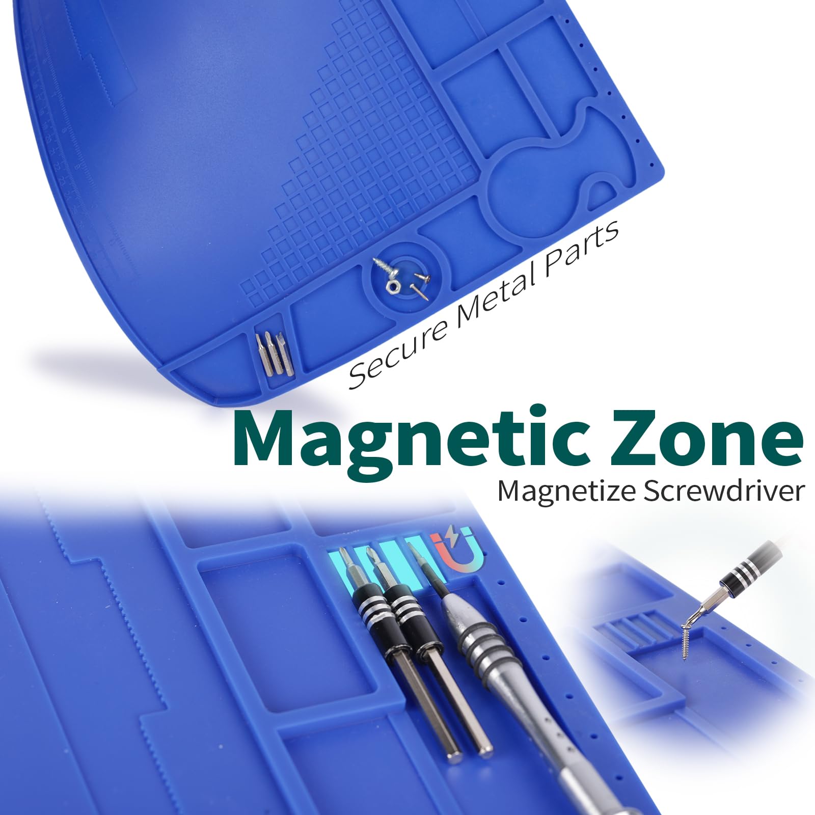 YIHUA Tappetino Per Saldatura Resistente Al Calore 440x310x6 Mm – Con Slot Di Archiviazione, Righello E Zone Magnetiche – Silicone Pieghevole - 6