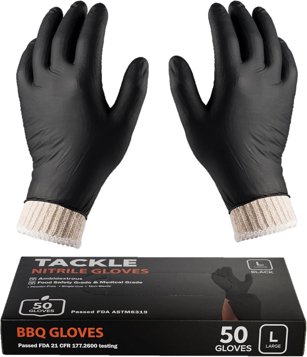 BBQ Gloves 2 Cotton Glove Liners and 50 Disposable Nitrile for Cooking Baking Grilling Washable Cotton Liners Powder Latex Free Nitrile Gloves