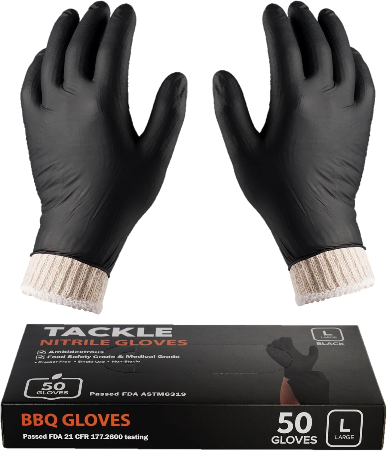 BBQ Gloves 2 Cotton Glove Liners and 50 Disposable Nitrile for Cooking Baking Grilling Washable Cotton Liners Powder Latex Free Nitrile Gloves - Amazon product rated Grade B