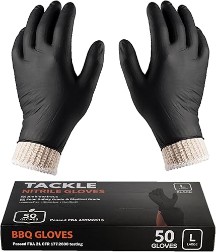 Guantes para barbacoa, 2 forros de guantes de algodón y 50 desechables de nitrilo para cocinar, hornear, asar a la parrilla, forros de algodón