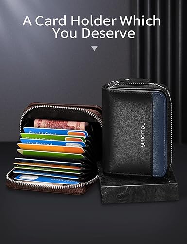 Miniatura 8 de Tarjetero RFID con cremallera, tarjetero, Marrón (18 ranuras para tarjetas y 2 ventanas de identificación)