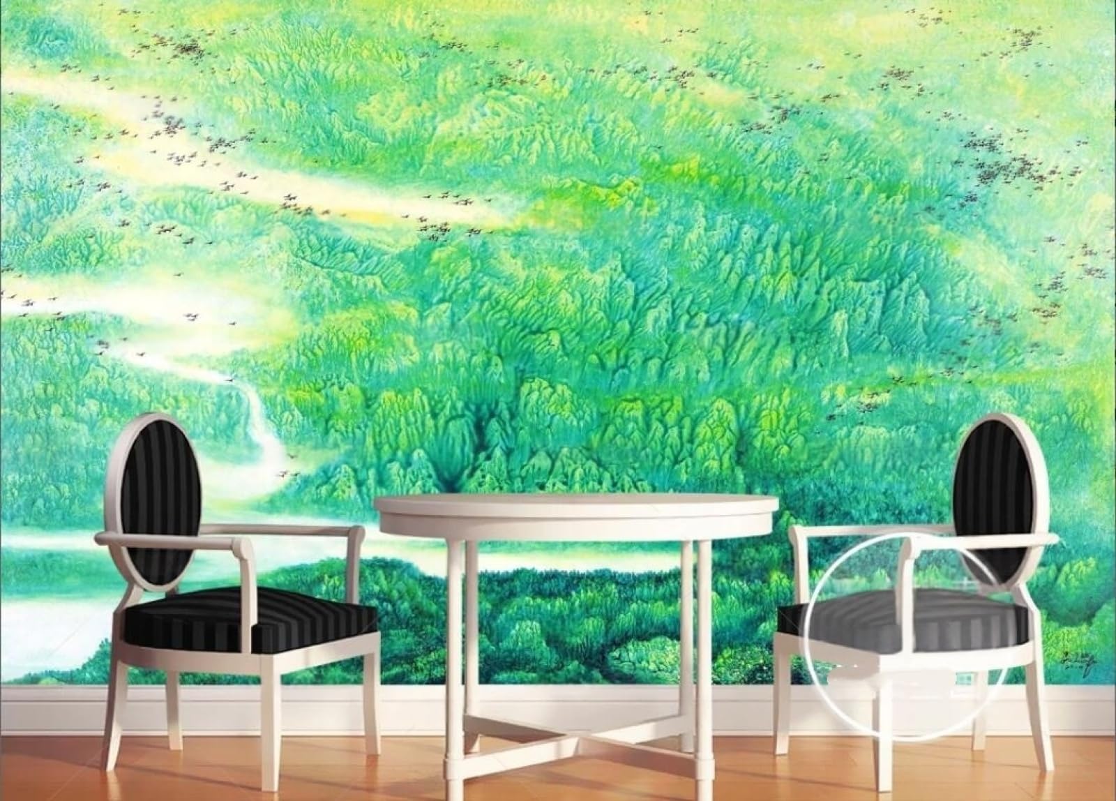Papier peint panoramique 3D vert 430x300cm paysage de montagne et eau pour salon