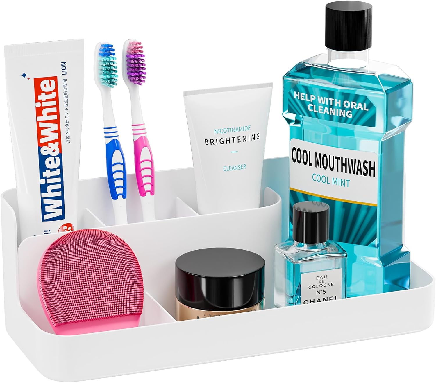VITVITI Porta cepillos de dientes para baño, organizador de baño, encimera, organizador de encimera de baño con 5 compartimentos de almacenamiento