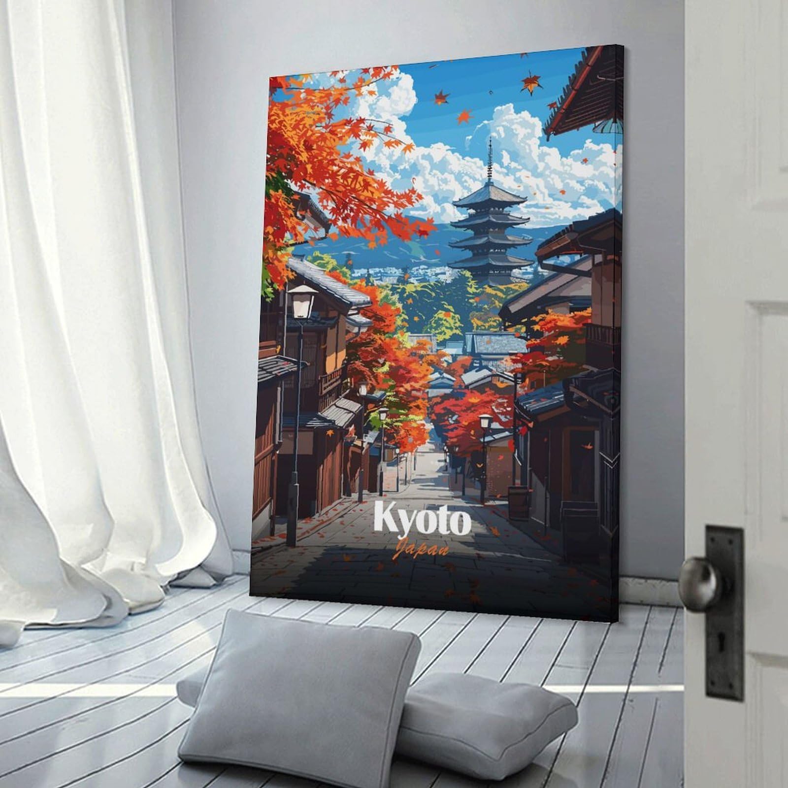 Junmoney Hanging Wall Art Kyoto Japan Autumn Landscape(2), 24x36inch(60x90cm), for Wall Displays, Bedrooms Or Room Updates, Wall Decor Suited to Curated Displays