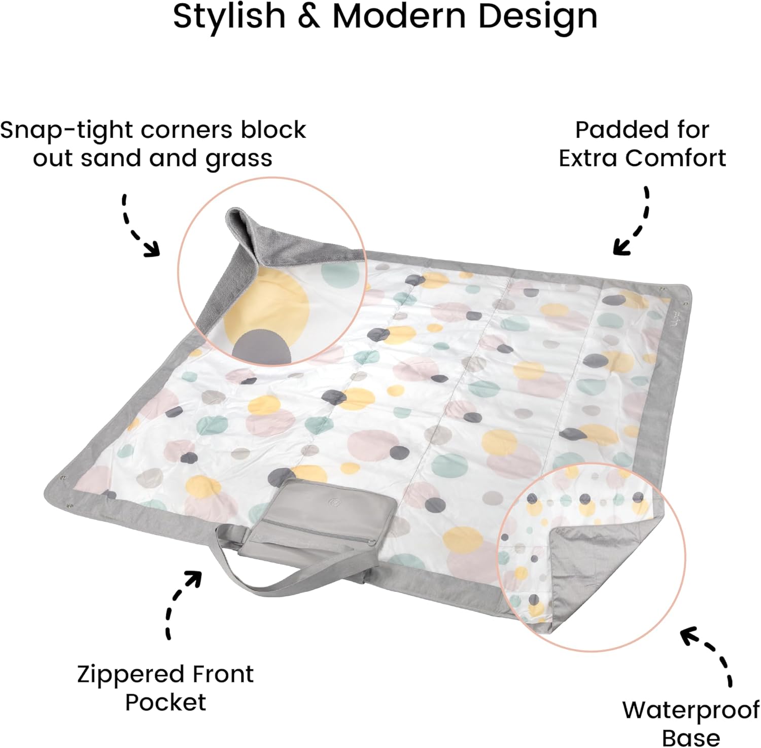 Lulyboo Waterproof Outdoor Blanket with Smart-Edge Snapping Corners, 60x60 Inch Picnic & Beach Blanket, Machine Washable, Foldable with Carrying Bag & Adjustable Strap, Sand & Grass Resistant