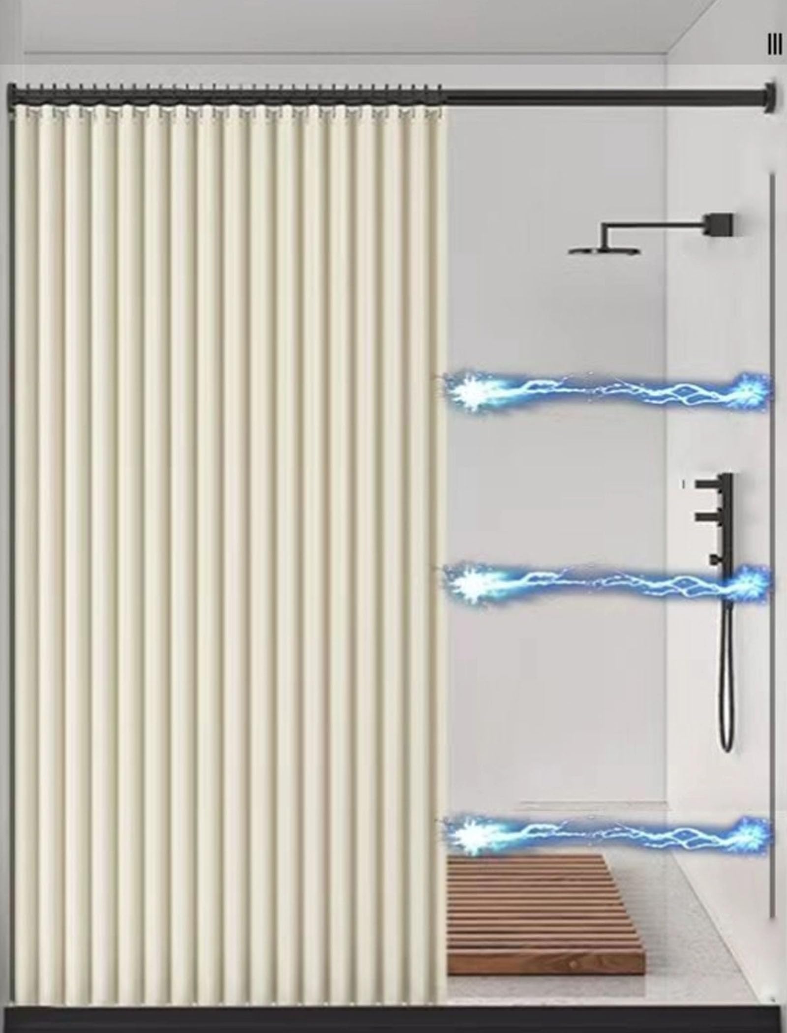 Tenda da Doccia Pieghevole per Bagno, Tenda da Doccia con aspirazione Magnetica su Due Lati Tenda da Bagno in Lino Spesso (Beige,120x200cm)