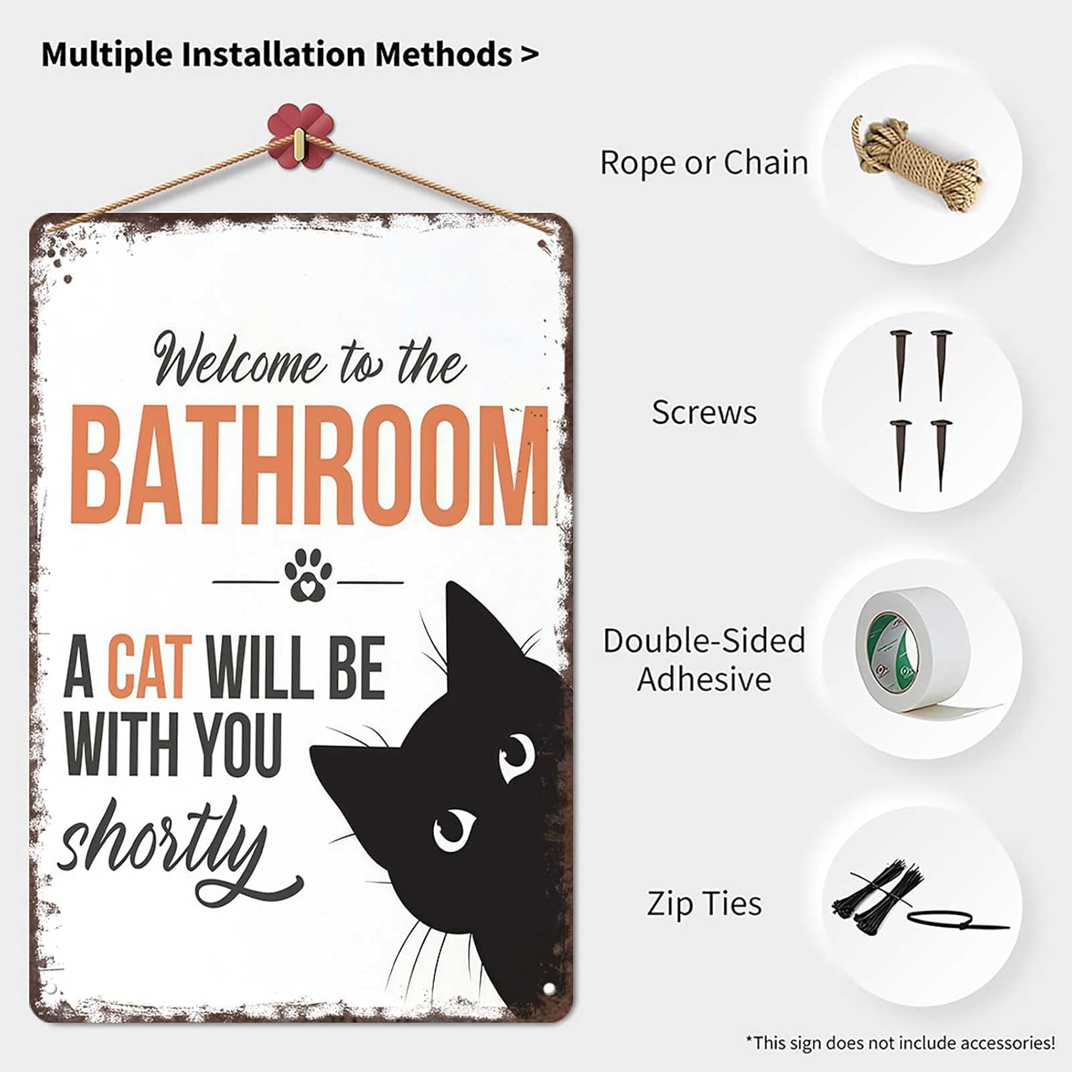 Vintage Black Cat Metal Sign-"Welcome To The Bathroom A Cat Will Be with You Shortly"Funny Tin Wall Art for Bathroom Home Dorm Decor 8 X 12 Inch image 3