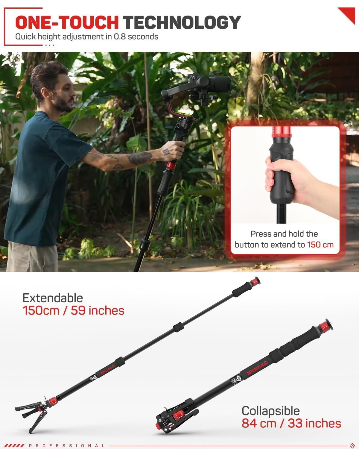 iFootage Monopiede Cobra 3 Strike A150S-, Base di Blocco a Pedale, Regolazione in Altezza in Un Solo Passaggio, Carico Utile Massimo 5 kg, 150 cm