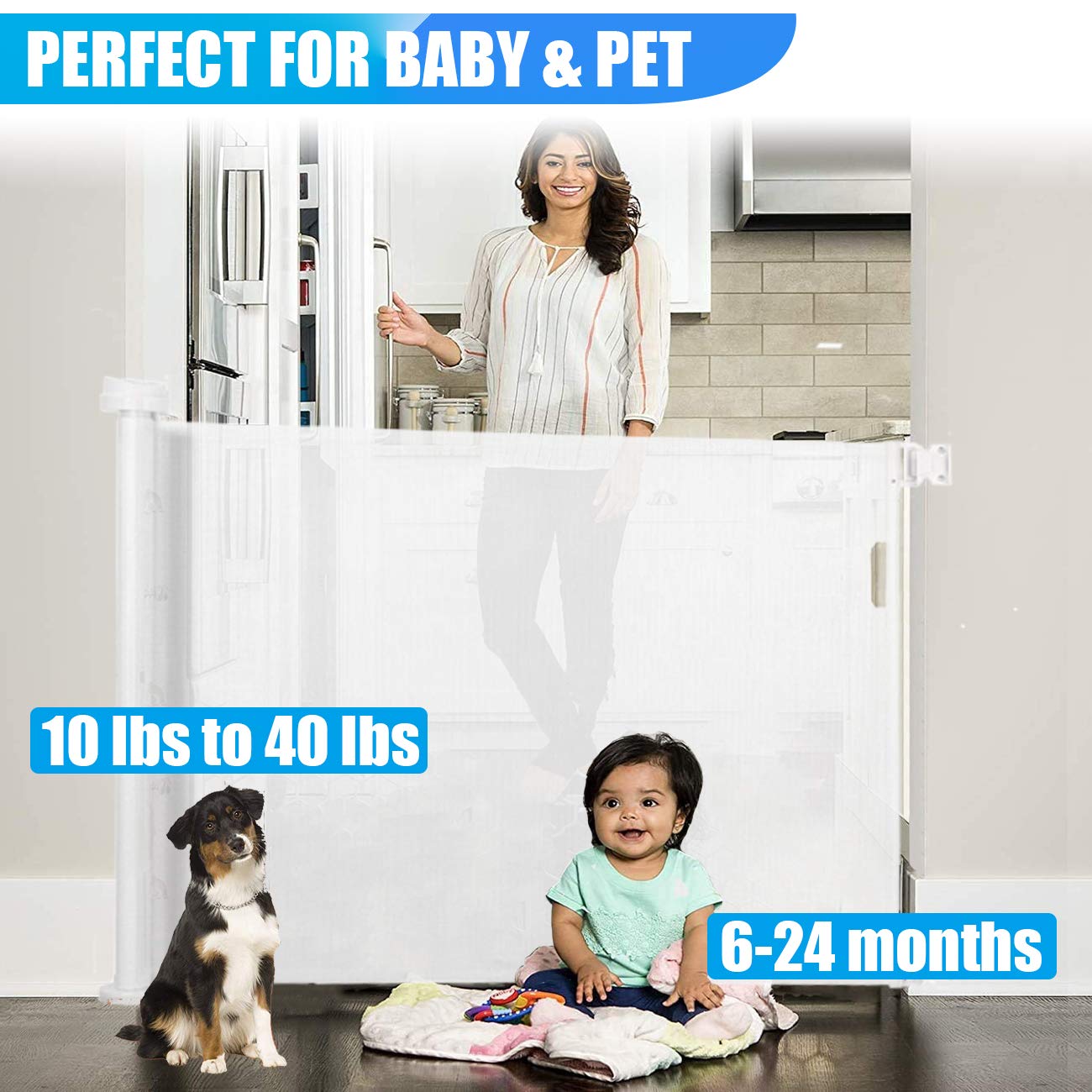 Retractable Baby Gate 0180cm, Extra Wide Stair Gate for Baby/Pets, One