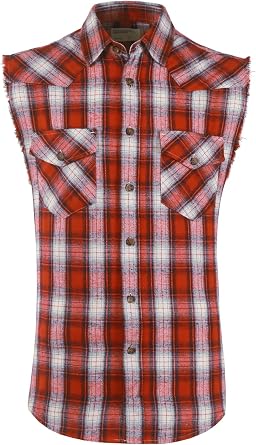 Mens Casual Flannel Plaid Shirt Sleeveless Plus Size Vest