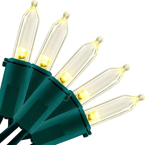 YULETIME Luces LED de Navidad de color blanco cálido con cable verde, 33 pies, 100 unidades, certificación UL, juego de luces de cadena navideñas de