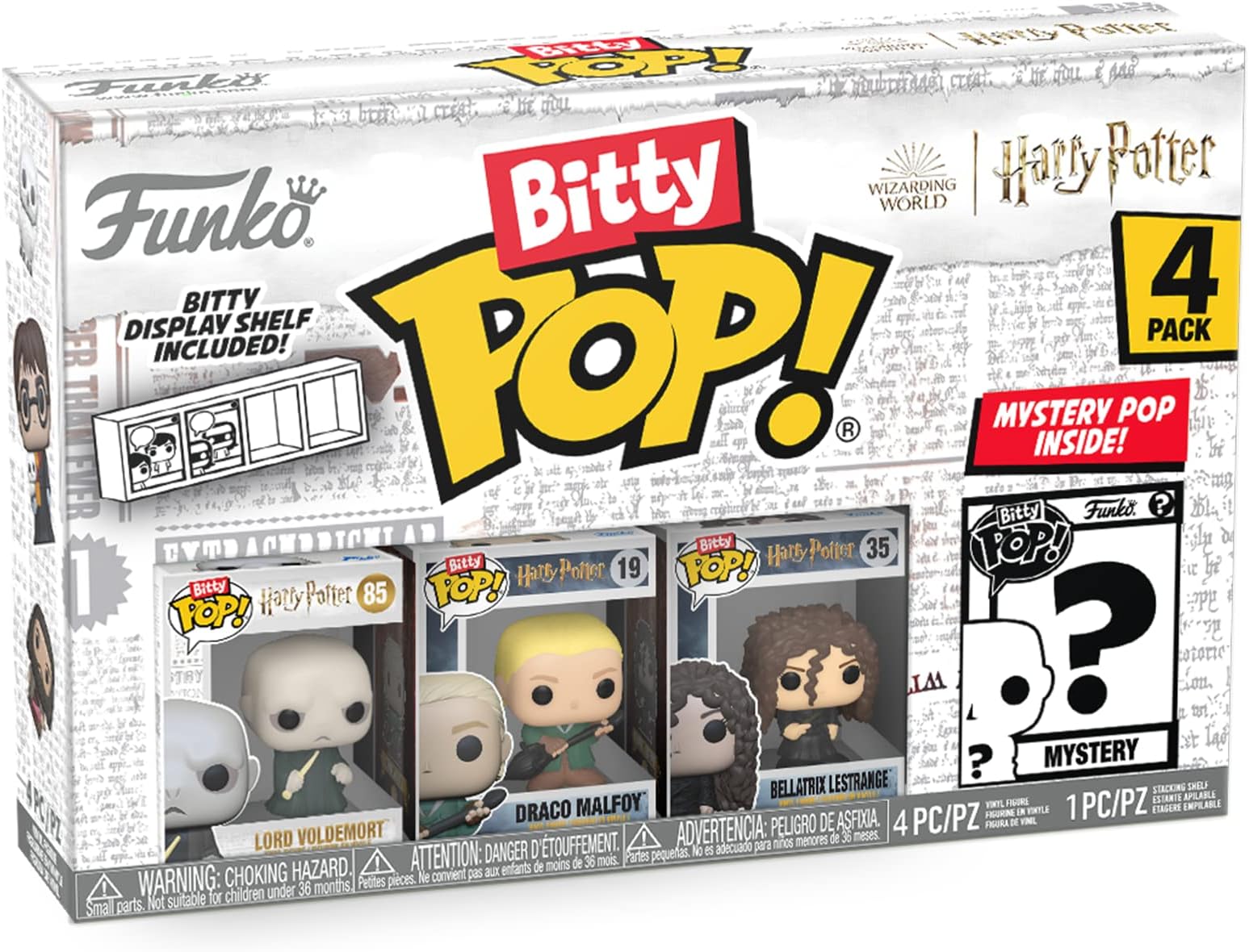 Bitty POP! HP - Voldemort, 4-Pack - Lord Voldemort, Draco Malfoy (Quidditch), Bellatrix Lestrange and A Surprise Mystery Mini Figure - 0.9 Inch (2.2 Cm) - Harry Potter Collectable - Gift Idea