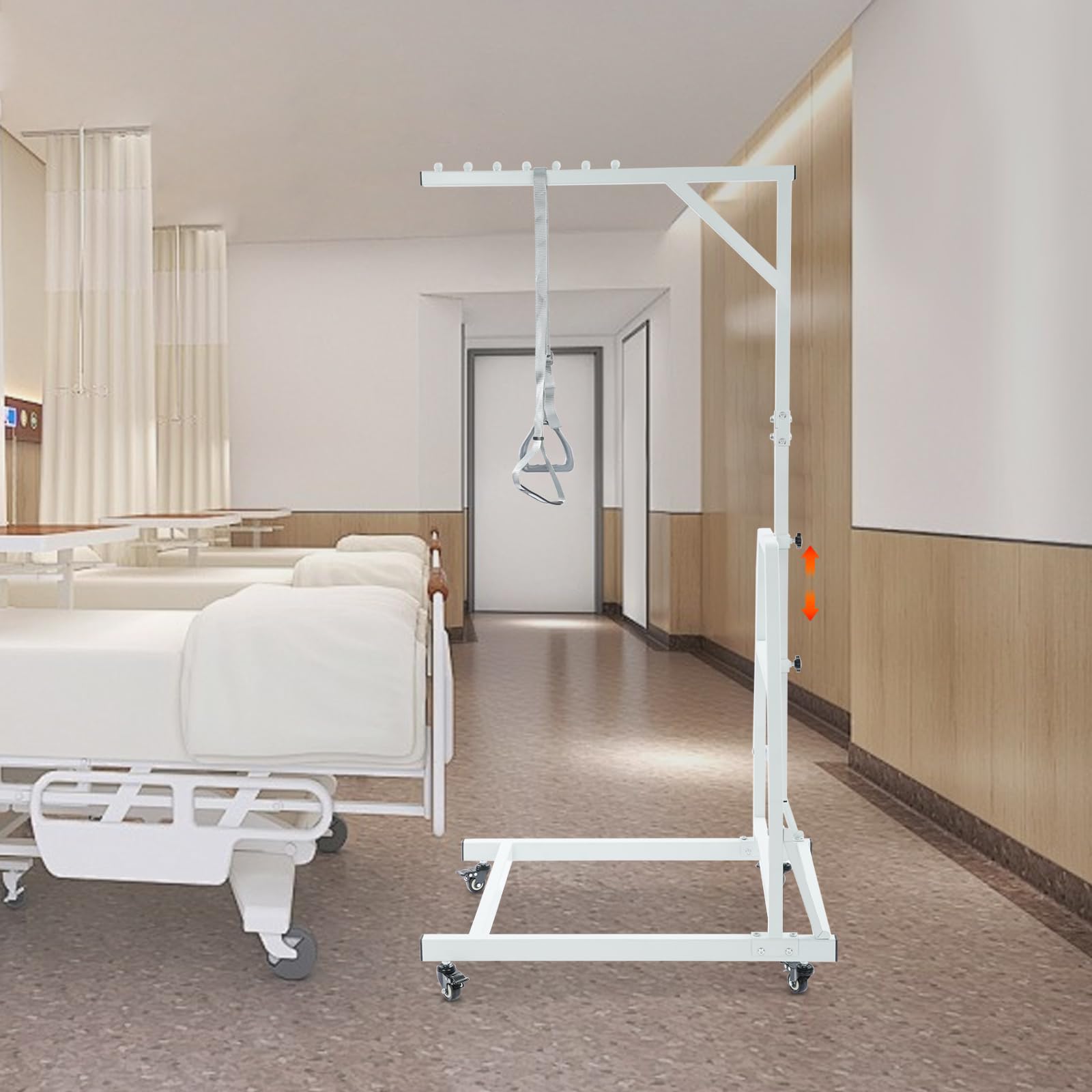 Barra trapezoidal para movilidad de la cama, barra de dominadas de alta resistencia con soporte de suelo, capacidad de carga de 150 kg, ayuda para levantarse, cama trapezoidal con ruedas universales
