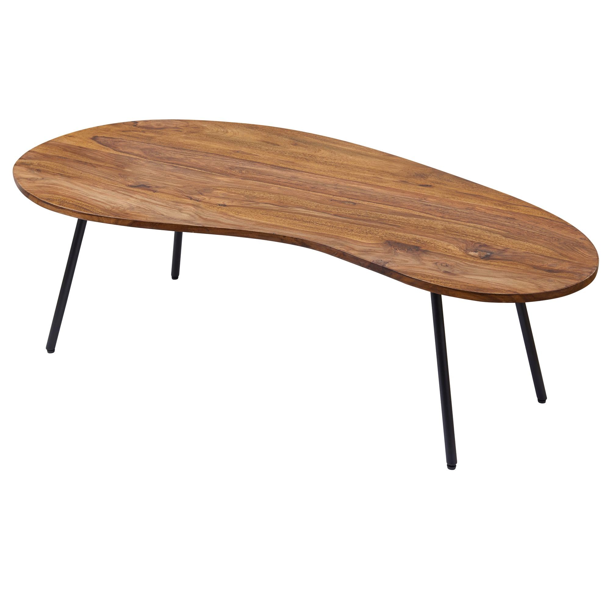 FineBuy Couchtisch 122x63x36 cm Sheesham Massivholz, Nierentisch