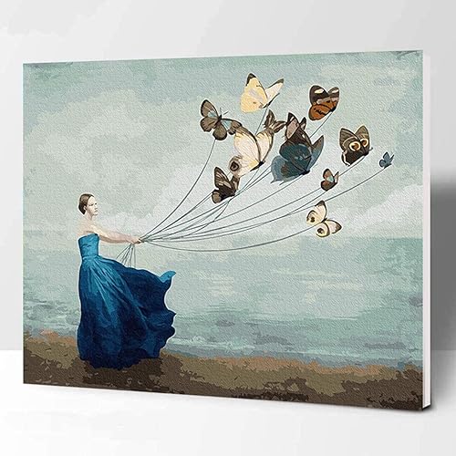 Pintura de bricolaje por números para adultos enmarcada, pintura acrílica por número kits para adultos niños principiantes, mariposas niña en el disponible en Yaxa Venezuela