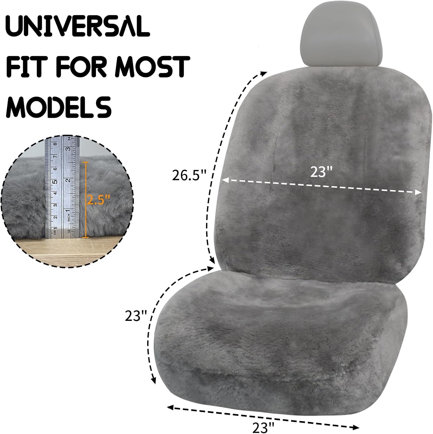 AEGIS Cover Sheepskin Car Seat Covers Semi-Custom Merino Wool Front Seat Covers Super Soft Dense Pelt Luxury Interior Universal Fit for Most Automobiles SUV, MPV, Truck, Sedan 2Pack (Steel Gray)