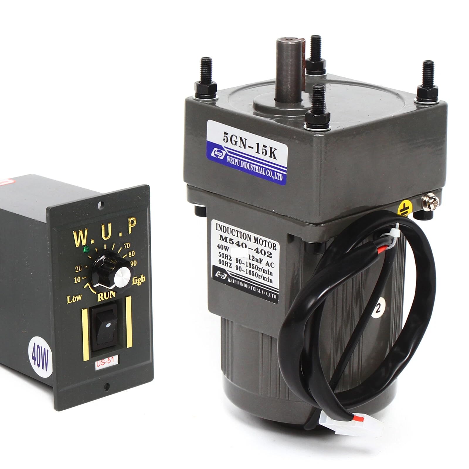 Motore elettrico monofase, motore AC 220 V, 40 W, motore elettrico con regolatore di velocità, motoriduttore, motore elettrico a 1 fase, velocità regolabile, per imballaggio, stampa, tessuti