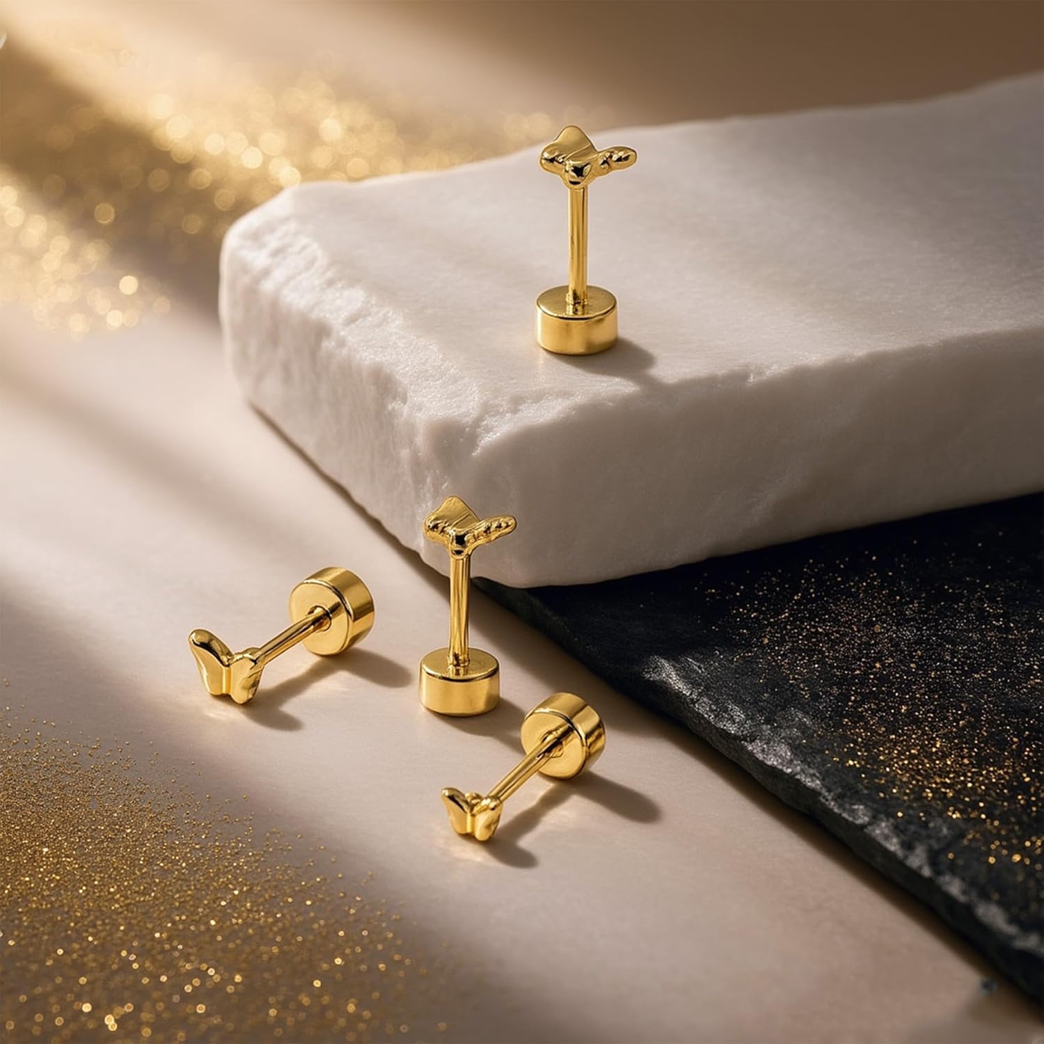 Flat Back Earrings for Women,14k Gold/Silver Plated Small Flat Back Stud Earrings Cartilage Helix Multiple Piercing Jewelry Hypoallergenic Earrings for Sensitive Ears -3-piece or 3-pair - Image 8