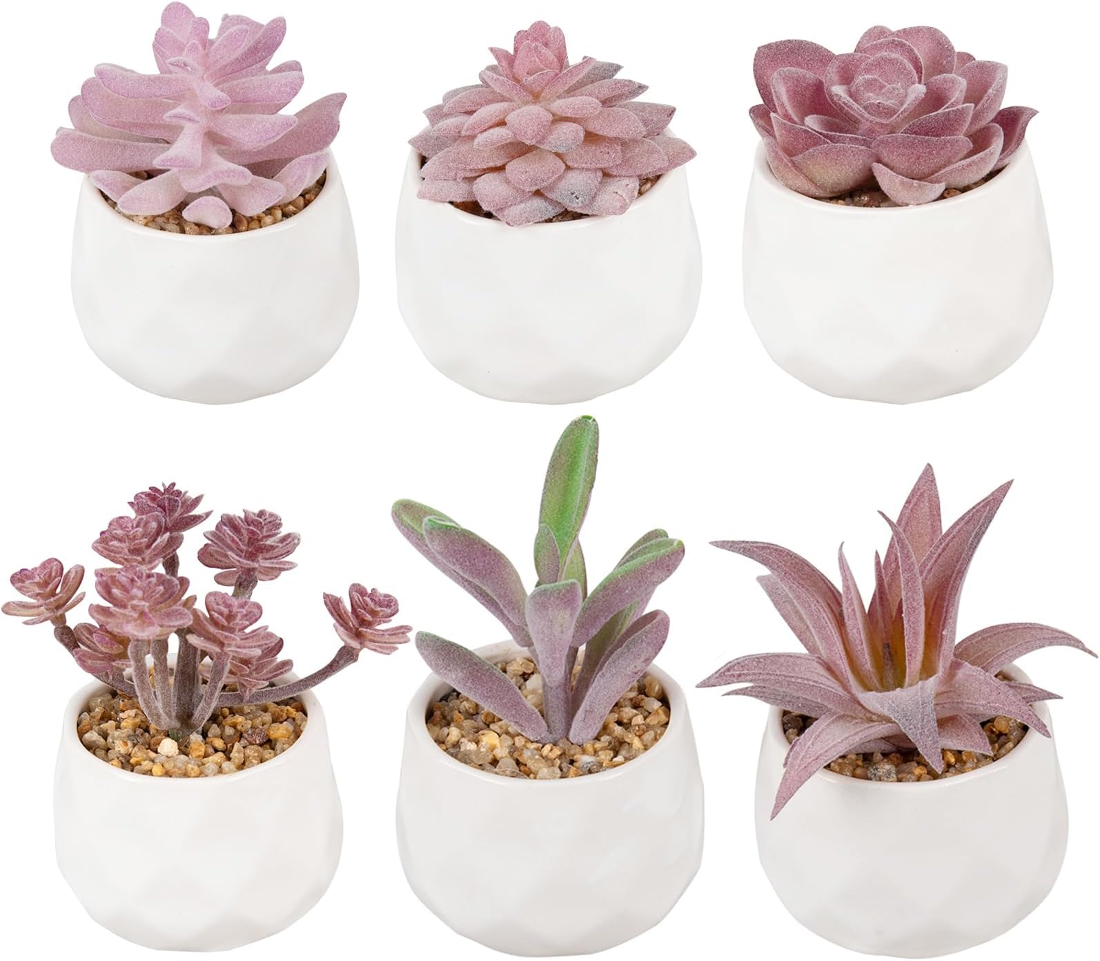 6 Pack Artificial Plants Small Fake Succulent in Pots,Assorted Decorative Faux Pink Succulent Potted,Mini Faux Potted Succulent Decor for Table Decor,Bathrooms,Office Decor