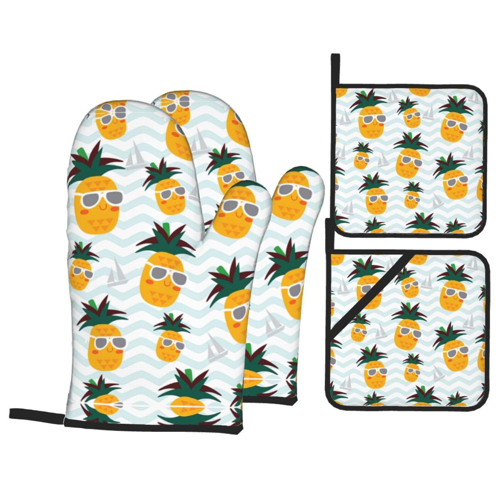 Cute pineapple Print Oven Microwaving Waterproof Kitchen Gloves for Baking Grilling Holiday Cooking