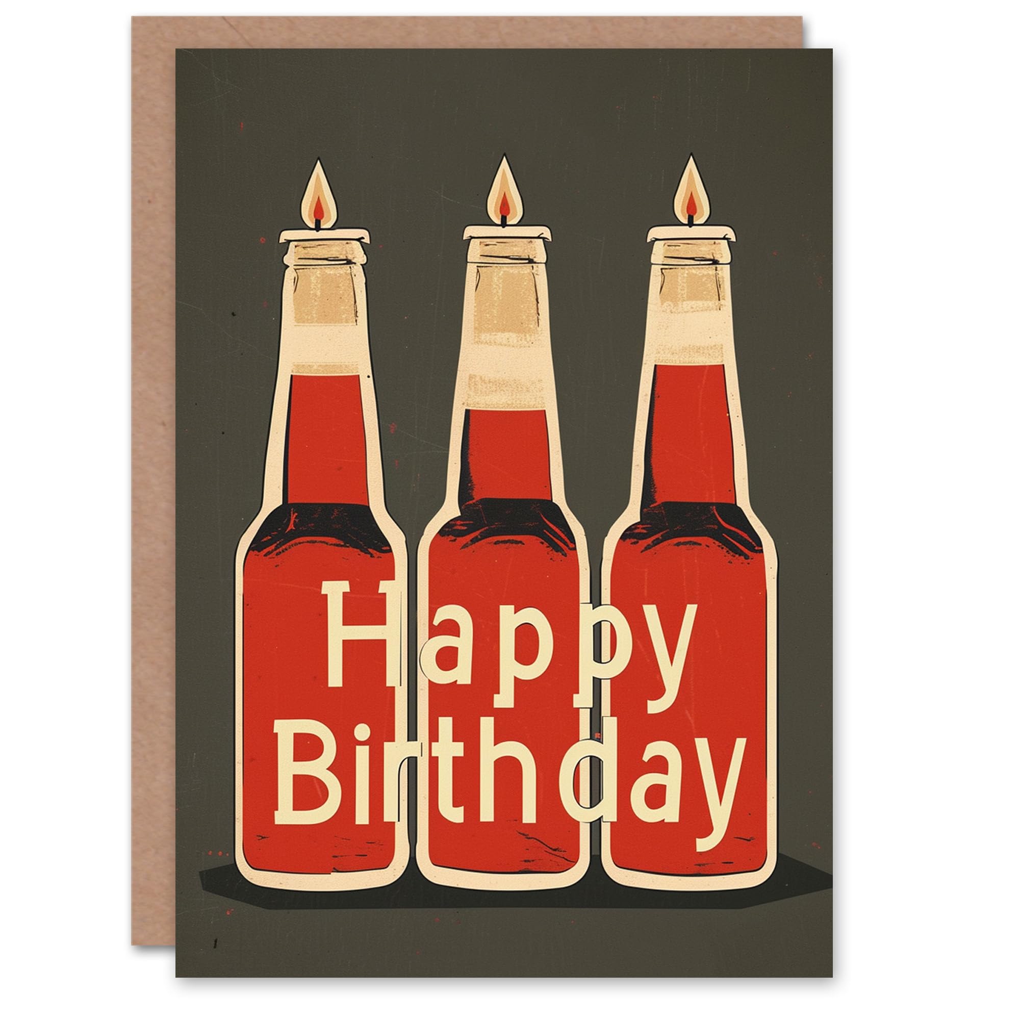 Artery8 Birthday Card Red Beer Bottle Candles Drawing For Him Man Male Dad Brother Son Papa Grandad Greeting Card