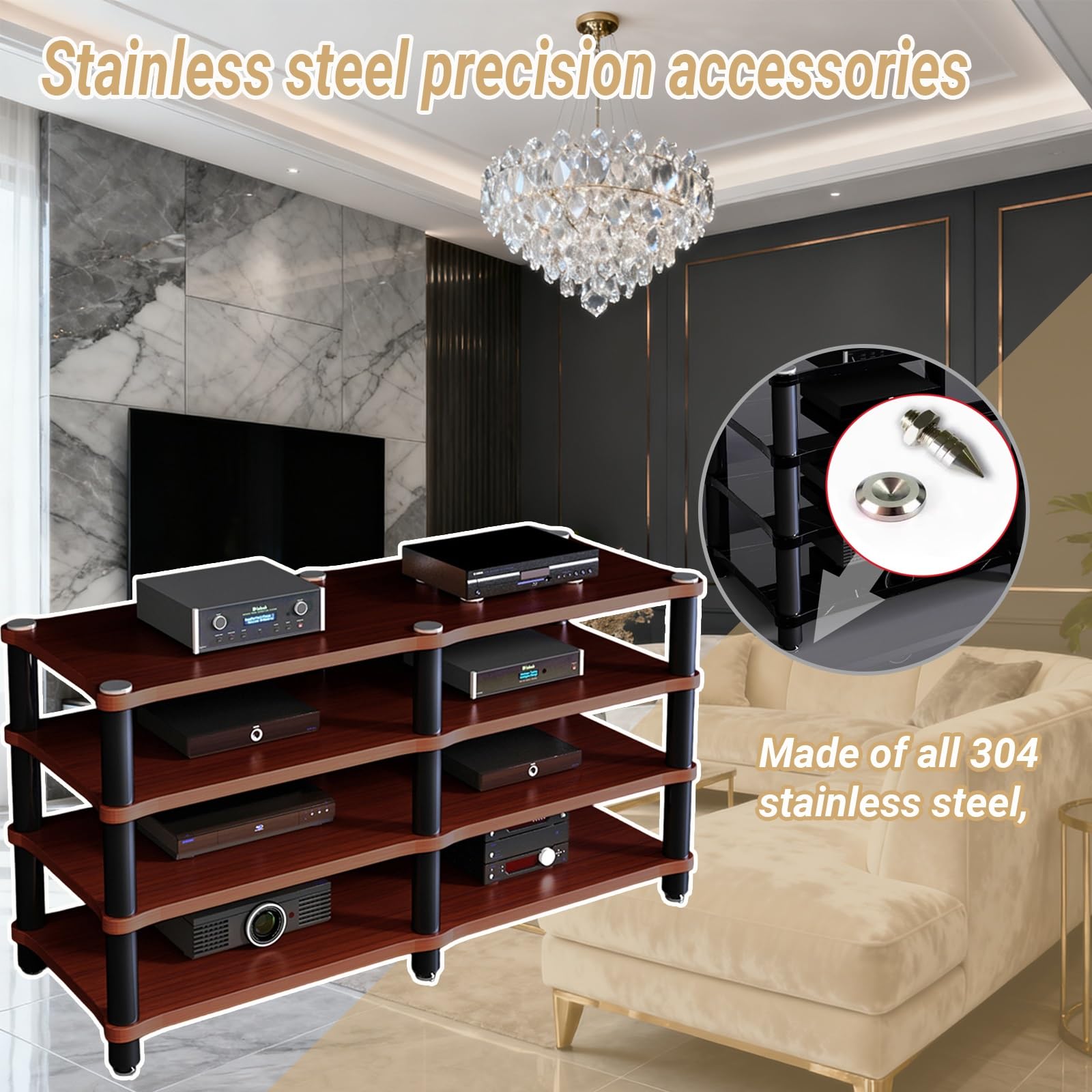 Tragbares Medienregal Moderne Schränke Audio-Rack Mit Kabelmanagement Für Entertainment-Stereokomponenten Und HiFi-Audiogeräte(D,Four Layers)