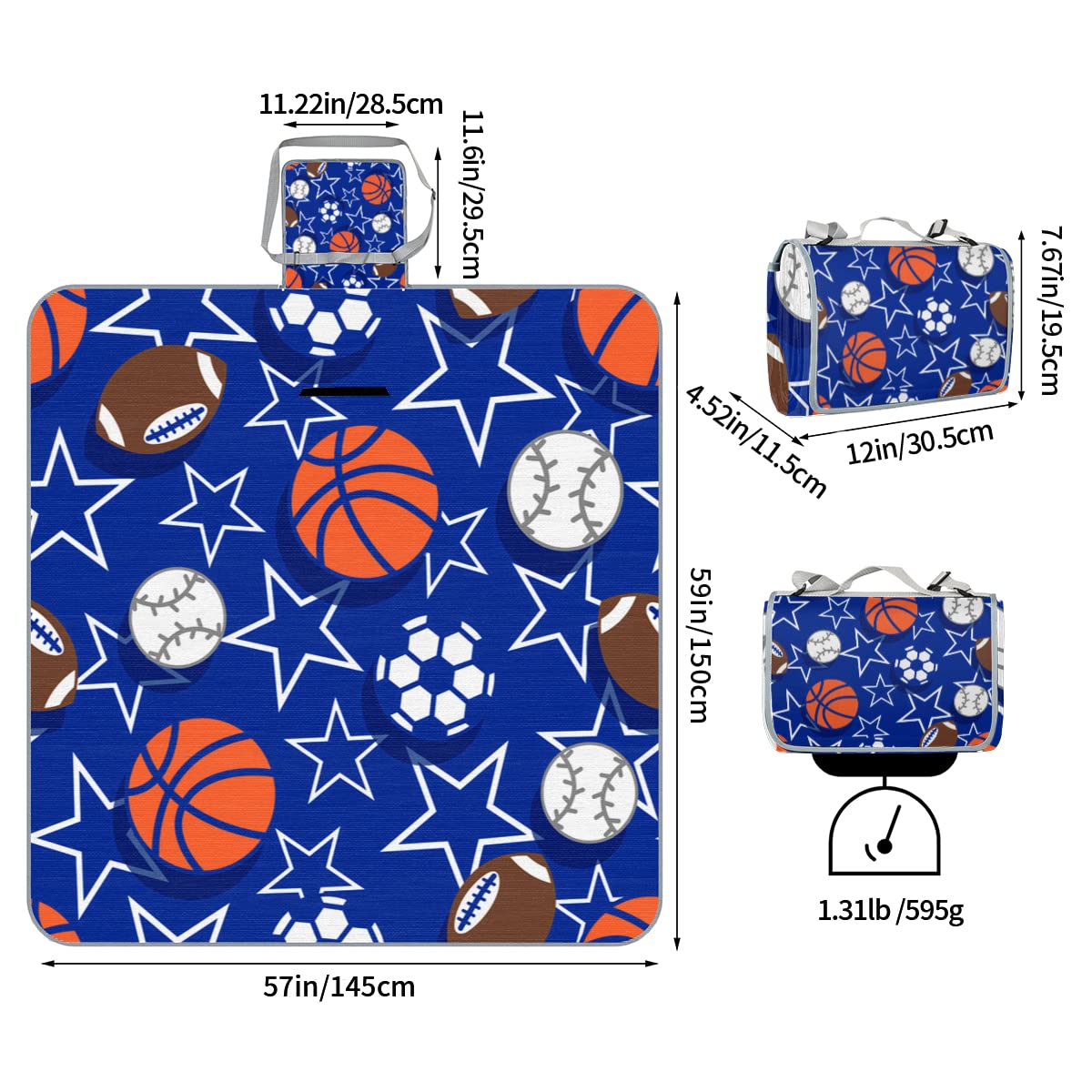 TropicalLife Sport Basket Picnic Coperta Sport Baseball Calcio Quadrato Impermeabile Pieghevole Indoor Outdoor Mat Tappeti per Spiaggia Campeggio Parco Famiglia Gathering Attività