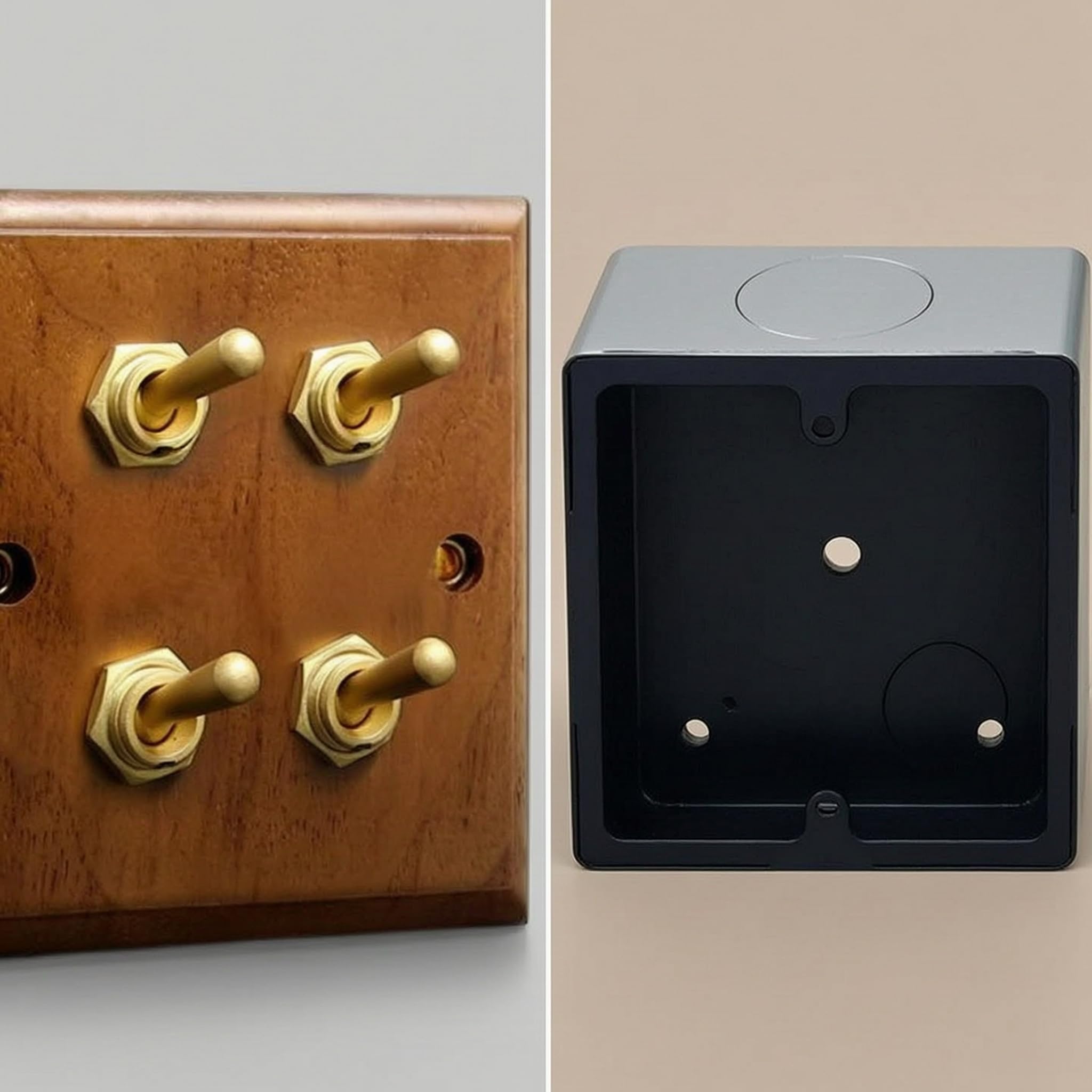 Lichtschalterpanel Aus Massivem Walnussholz mit Edelstahl Kippschalter für Retro Industrie Dekor, Geeignet für Hotelküchen Und Werkstattinstallationen