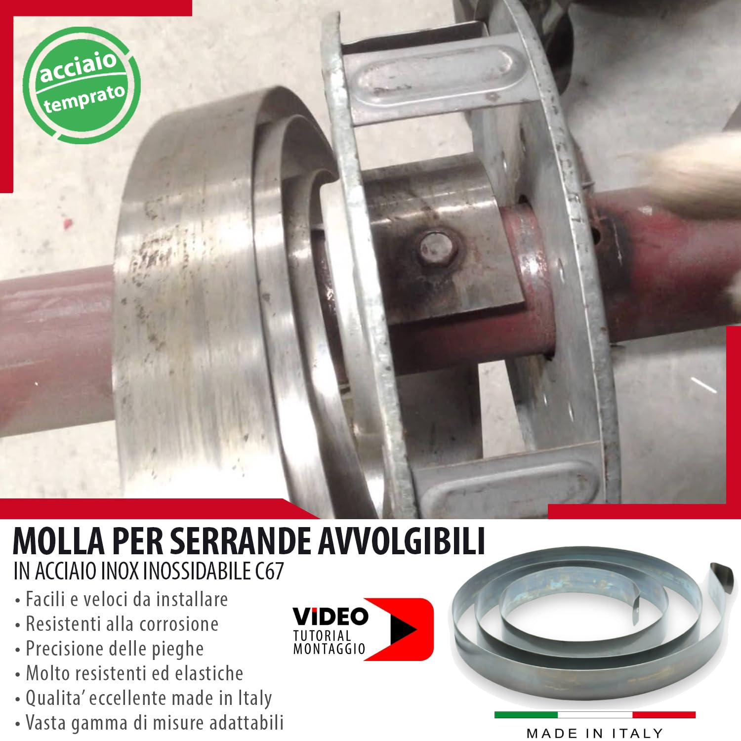 Molla per Serranda Avvolgibile in Acciaio Temprato C67 - Molle per Serrande Saracinesca Garage di alta qualità in varie misure (55x1.2mm L350cm)