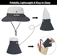 Vista 5 de Sombrero de pesca de playa de ala ancha para mujer, con protección UV, plegable, con agujero para cola de caballo