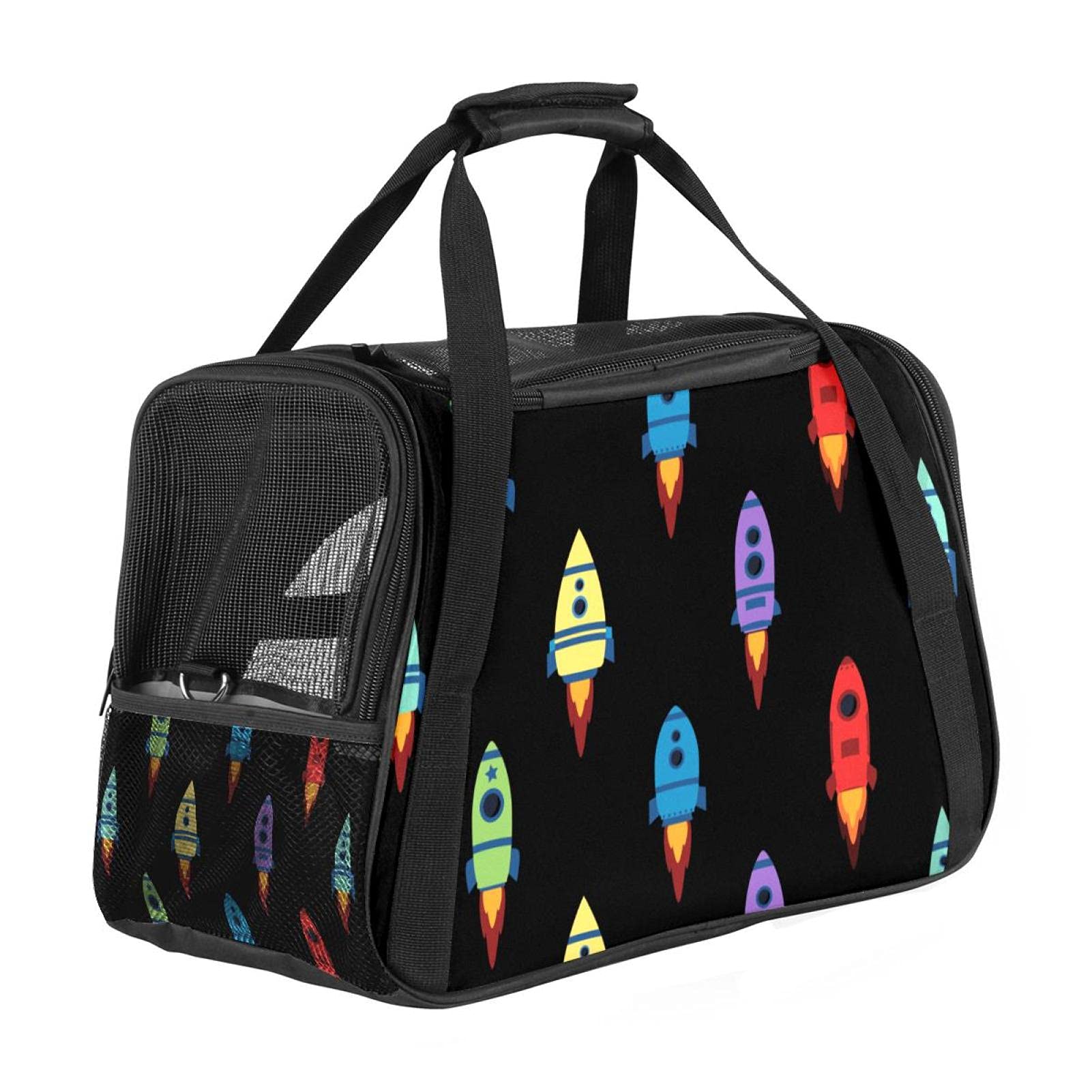 Sac de transport haut de gamme pour chat et chien motif vaisseau spatial noir élégant