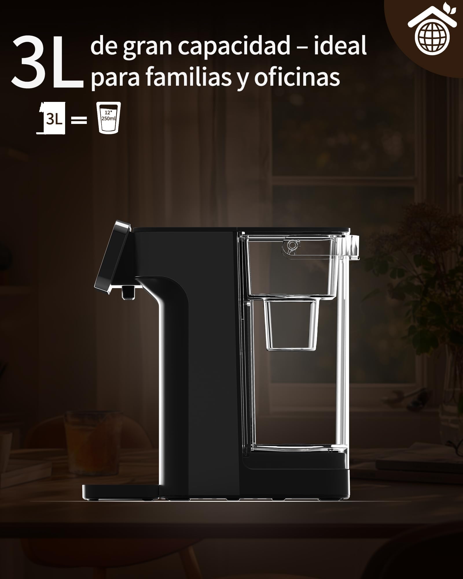 KEI906 - Dispensador de agua caliente (sin filtro), 2600 W, agua caliente en pocos segundos, 4 niveles de temperatura y 5 cantidades de agua, depósito de 3 l, compacto para cocina y oficina