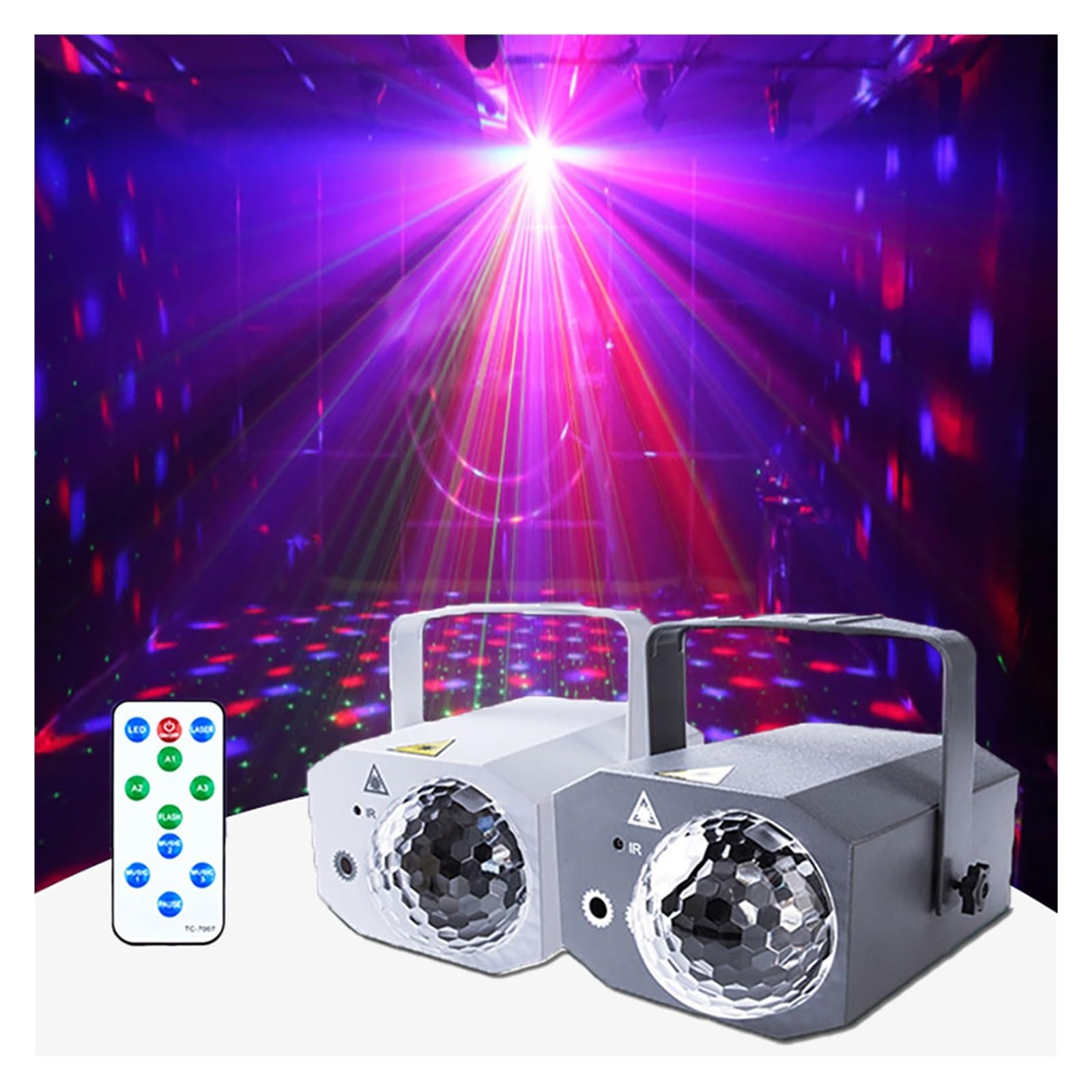 Lampada da tavolo ballo a LED a tre fori con telecomando discoteca DJ Party Multi Pattern for matrimoni KTV Club Effect Lamp Per feste e club(White)