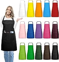 IMERAGO 15 Pack Adjustable Adult Aprons with Pockets - Bulk Chef Bib for Women Men, Painting Cooking Crafting (S/L)