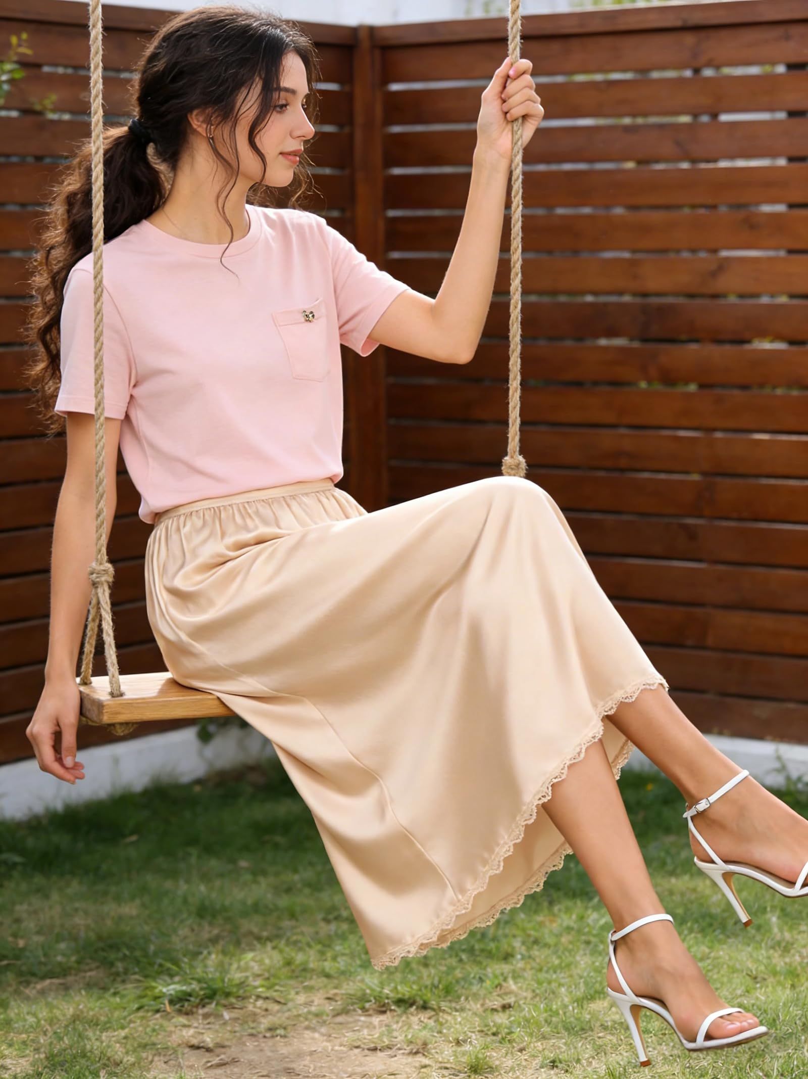 Sottogonna leggera da donna, con bordo in pizzo, antistatica, per gonne midi e maxi
