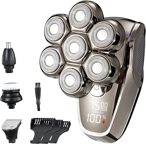Gerllo Afeitadora calva para hombre, maquinilla de afeitar eléctrica para hombres, afeitadora de cabeza 7D, afeitadora eléctrica con recortador de