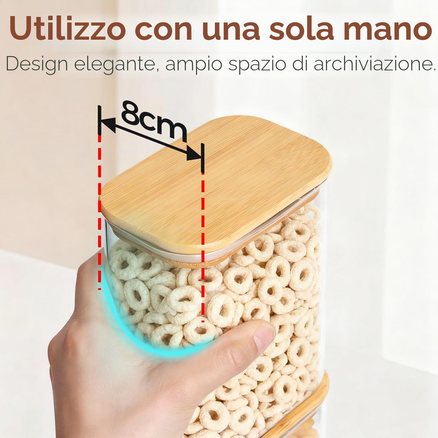 ComSaf Barattoli Vetro con Coperchio, Contenitori Vetro per Alimenti, 1100 ml, Set da 4 Pezzi, Adatto a Riso Integrale, Sesamo Nero, Cumino In Polvere
