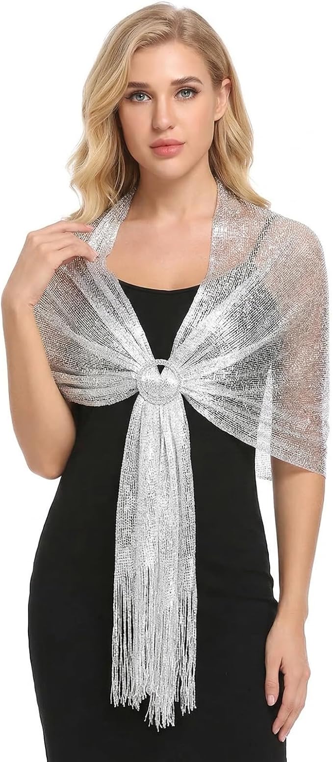 Bufandas y chalinas metálicas con brillantes para vestido formal miniatura 2