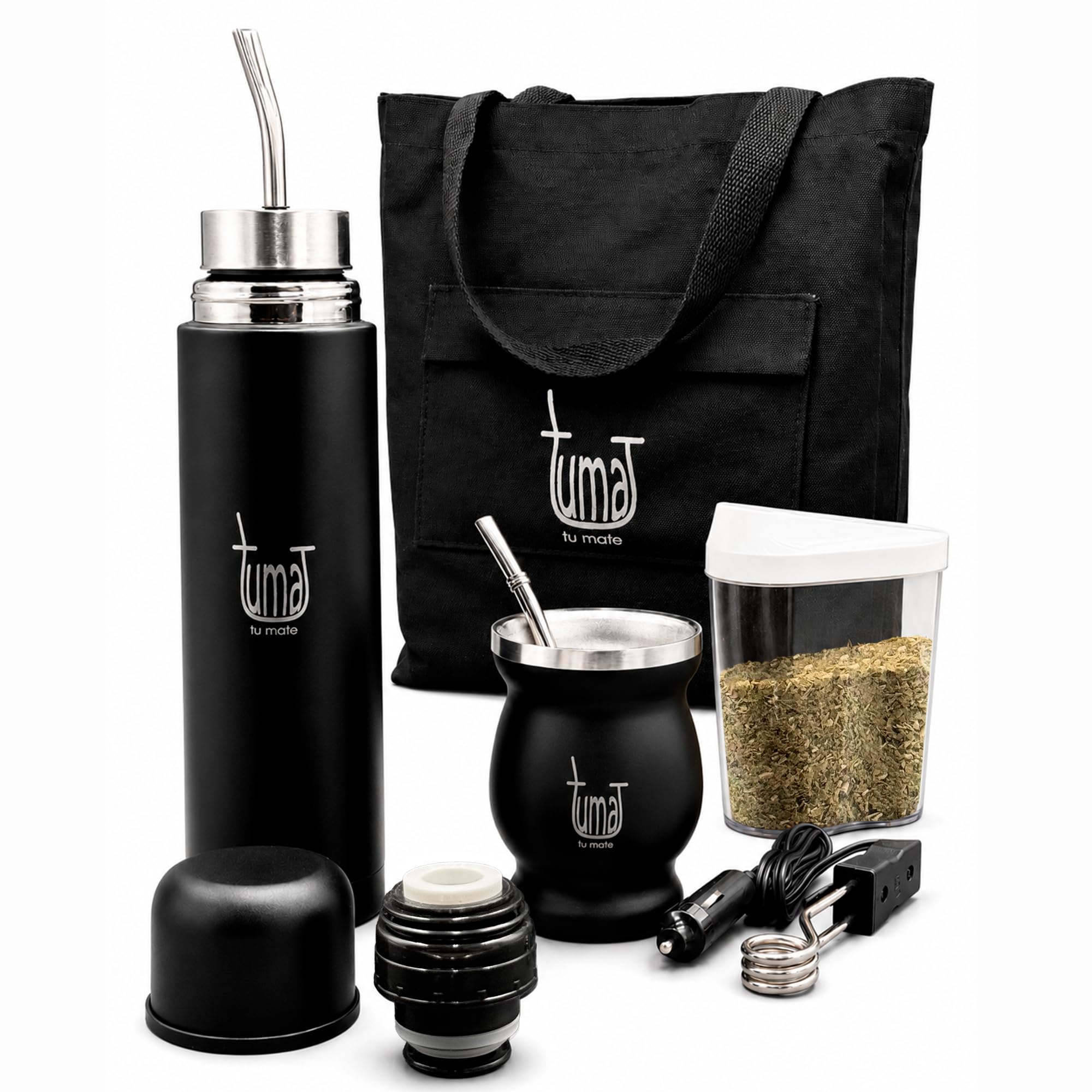 Kit de yerba mate con botella térmica AutoMate de 750 ml, calentador de coche y bolso de lona