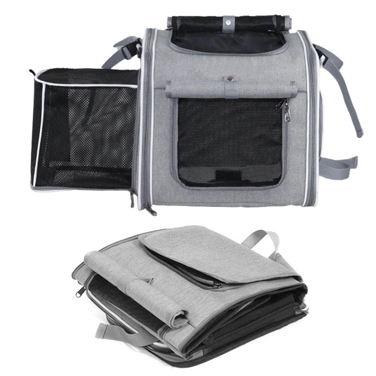 Luocute Panier de Vélo pour Chien, Sac à Dos de Transport Extensible à Côtés Souples avec Support de Guidon Dégagement Rapide et 4 Fenêtres en, pour Chiots de Petite et Moyenne (Grey)
