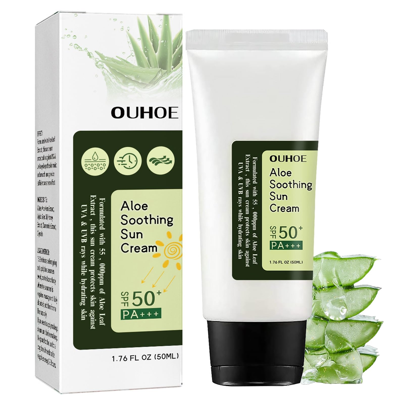 Aloe Soothing Sunscreen Cream, Face Sunscreen Oil-free, Sunscreen For Face, Ultra Sheer, Non-Greasy, No White Cast, Clear Travel Sunscreen Facial Sunscreen 1.76 Fl.Oz