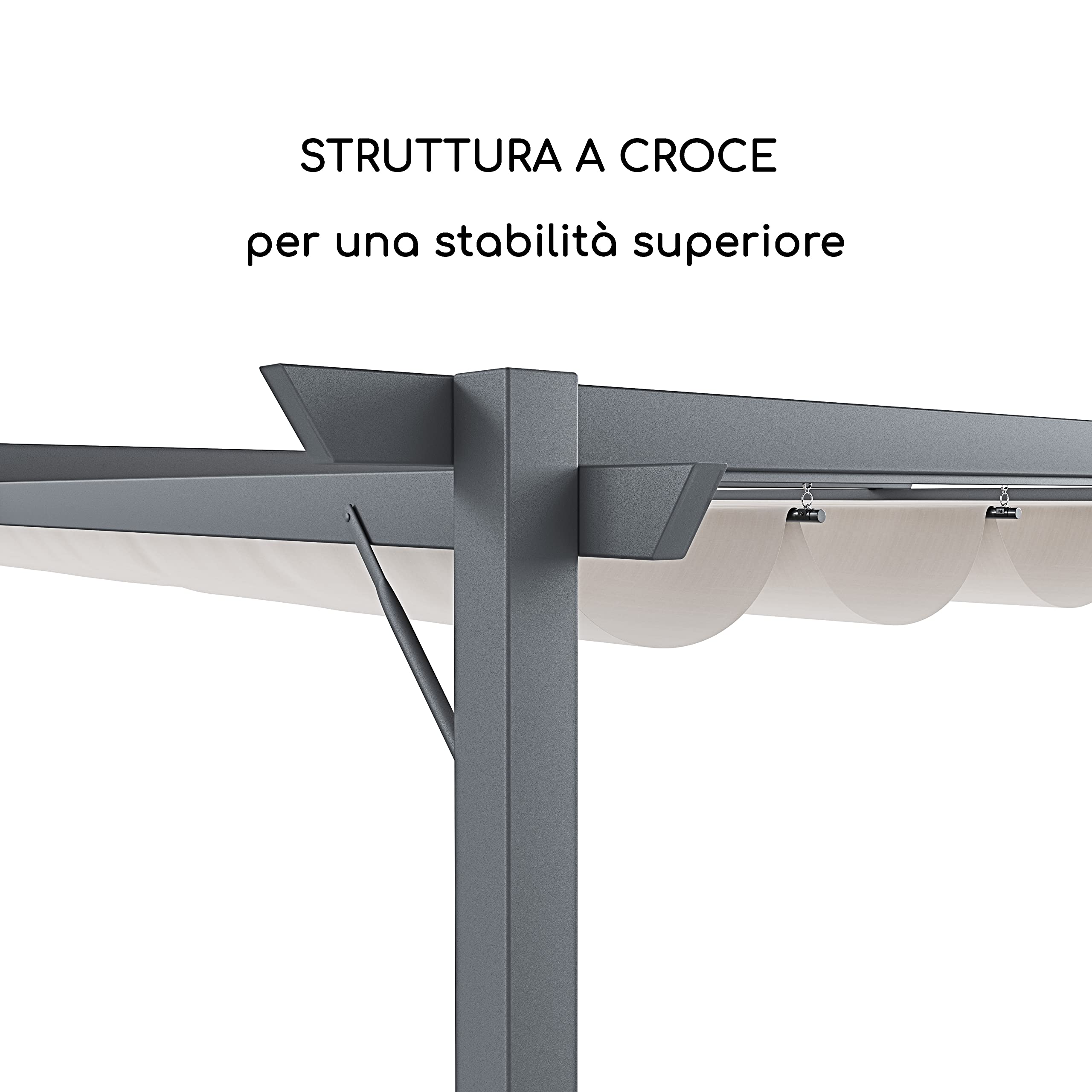 BRICOZONE Pergola Gazebo Giardino Telo Retrattile Pergolato Impermeabile Richiudibile Struttura In Acciaio Terrazzo Balcone Veranda Patio Piscina Esterno Design Moderno Elegante Beige (3 x 4 M)