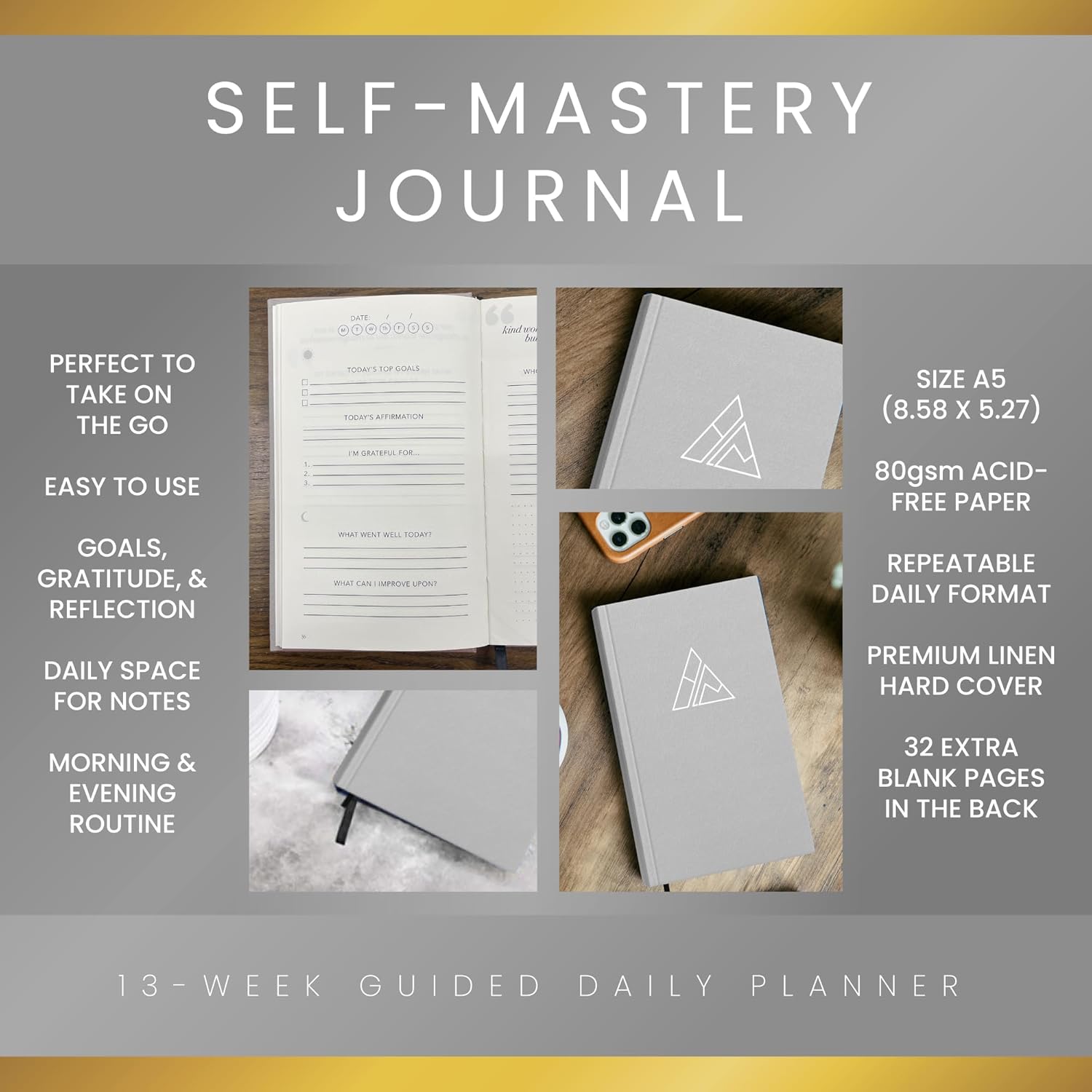 Self-Mastery Daily Productivity Journal for Men & Women - Gratitude, Mindfulness & Self Care Reflection Goal Journal