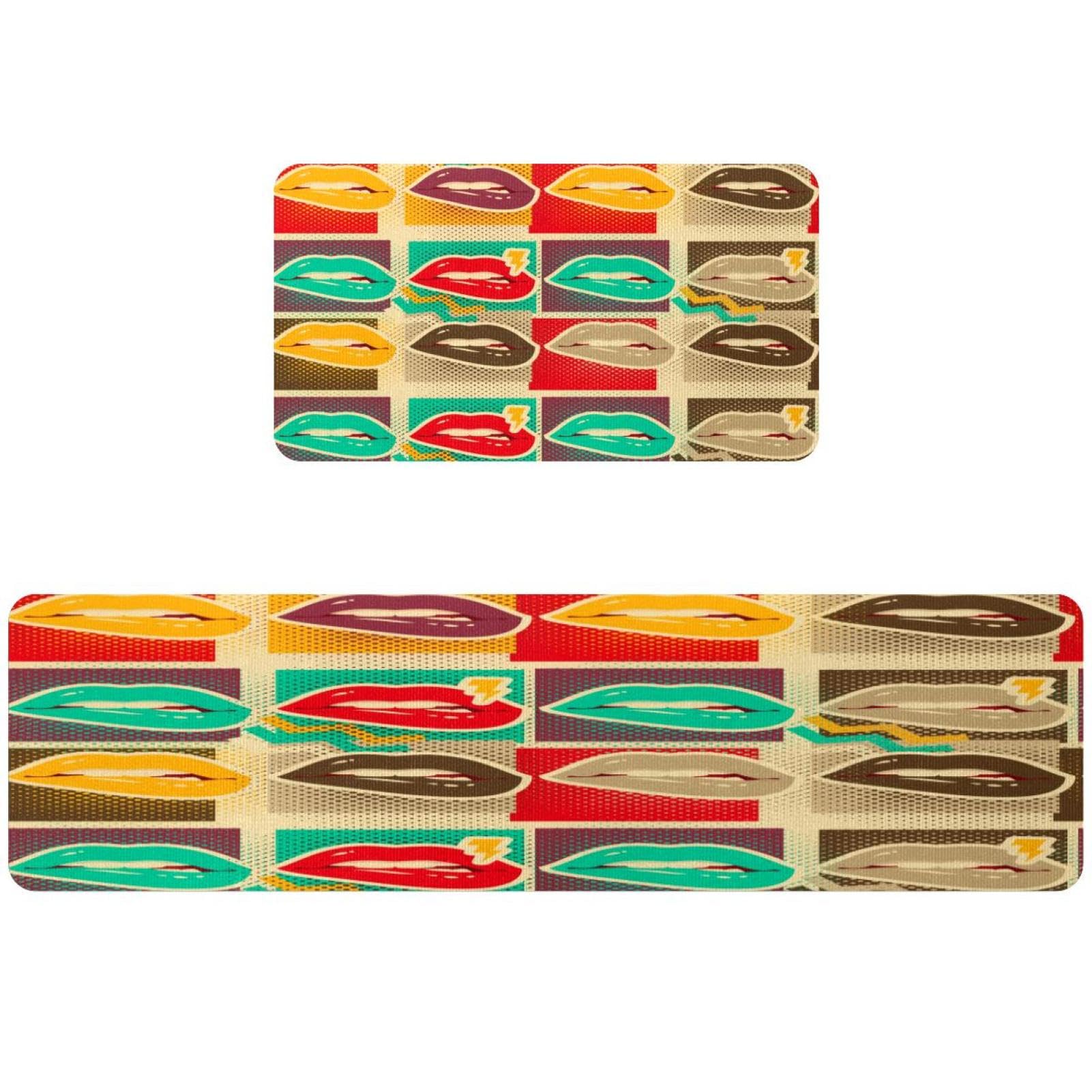 Tapete de cocina de 2 piezas con labios multicolor alfombra lavable