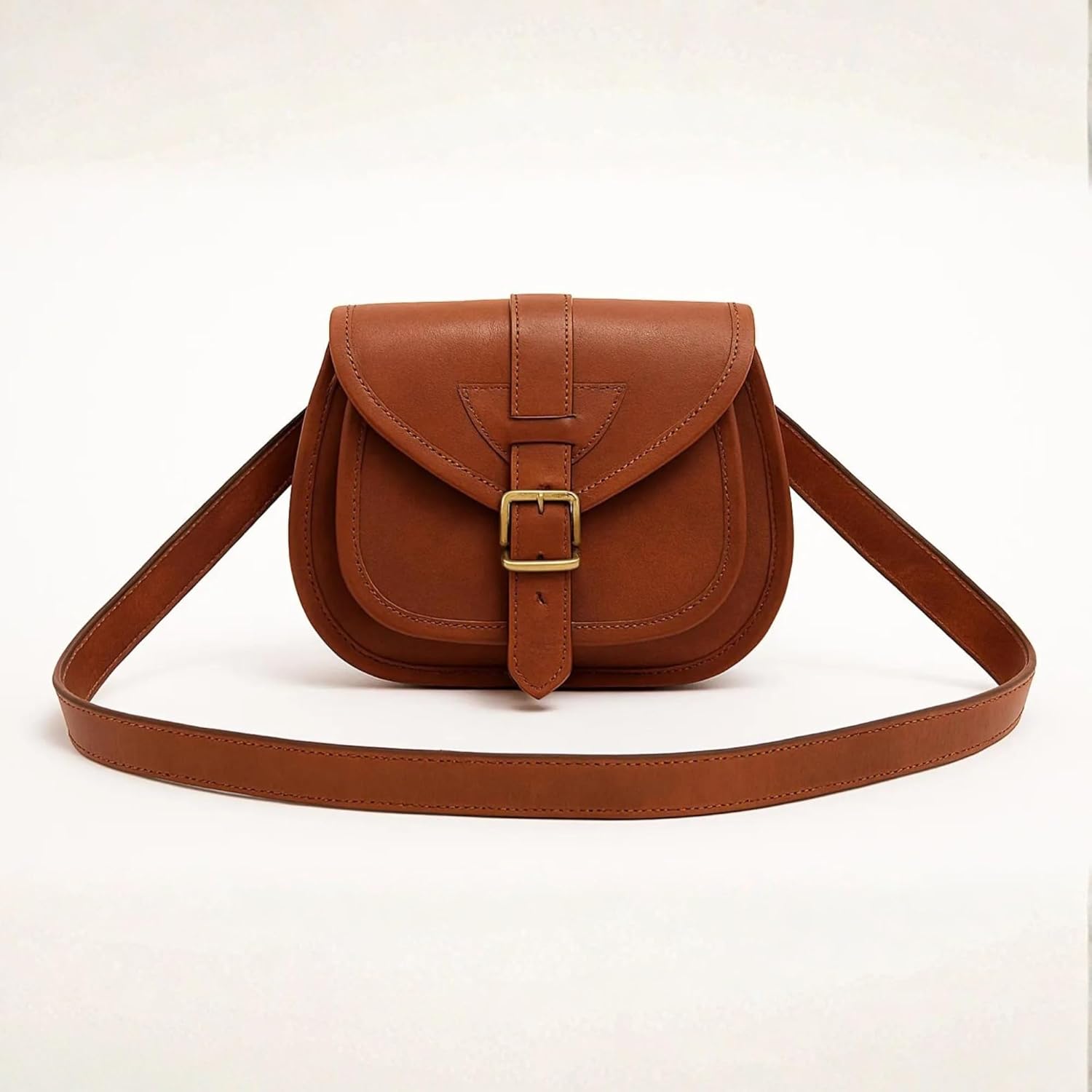 TWARA Genuine Leather Crossbody Bag for Men & Women, Handmade Small Leather Sling Shoulder Bag with Adjustable Strap, Secure Buckle Closure, Travel Daily Office Casual Messenger Purse - Image 3