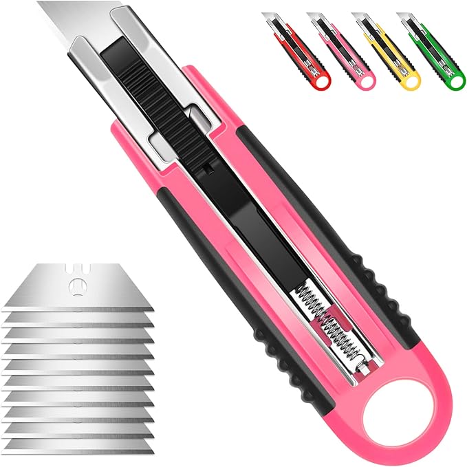 DIYSELF Pink Box Cutter, Razor Blades Utility Knife, Box Opener
