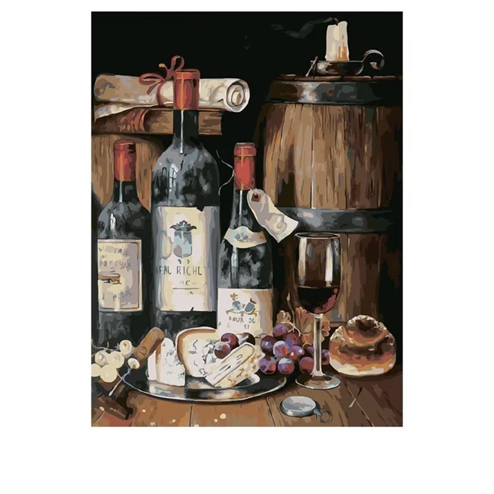 Dipingere con i Numeri Adulti,Annata di vino rosso Pittura di Numeri a Olio Fai da Te kit di pittura acrilica per adulti Bambini,Con Pennelli e Colori Acrilici per casa Decor con Telaio,60x75cm