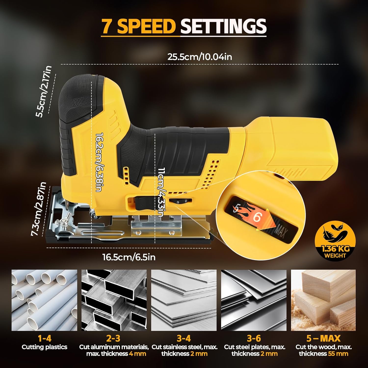 Cordless Brushless Jigsaw for DE-WA-LT 20V MAX with Integrated Dust Blower & Vacuum Port, 3 Orbital Settings, 0–45° Bevel, 7-level Variable Speed Control,LED Light (Tool Only, Battery Not Included)